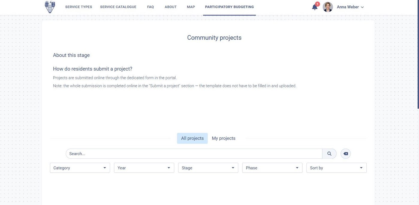 Public consultation procedure with contributions routed to a department
