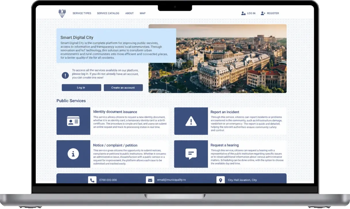 Resident portal with public services, shown on a laptop